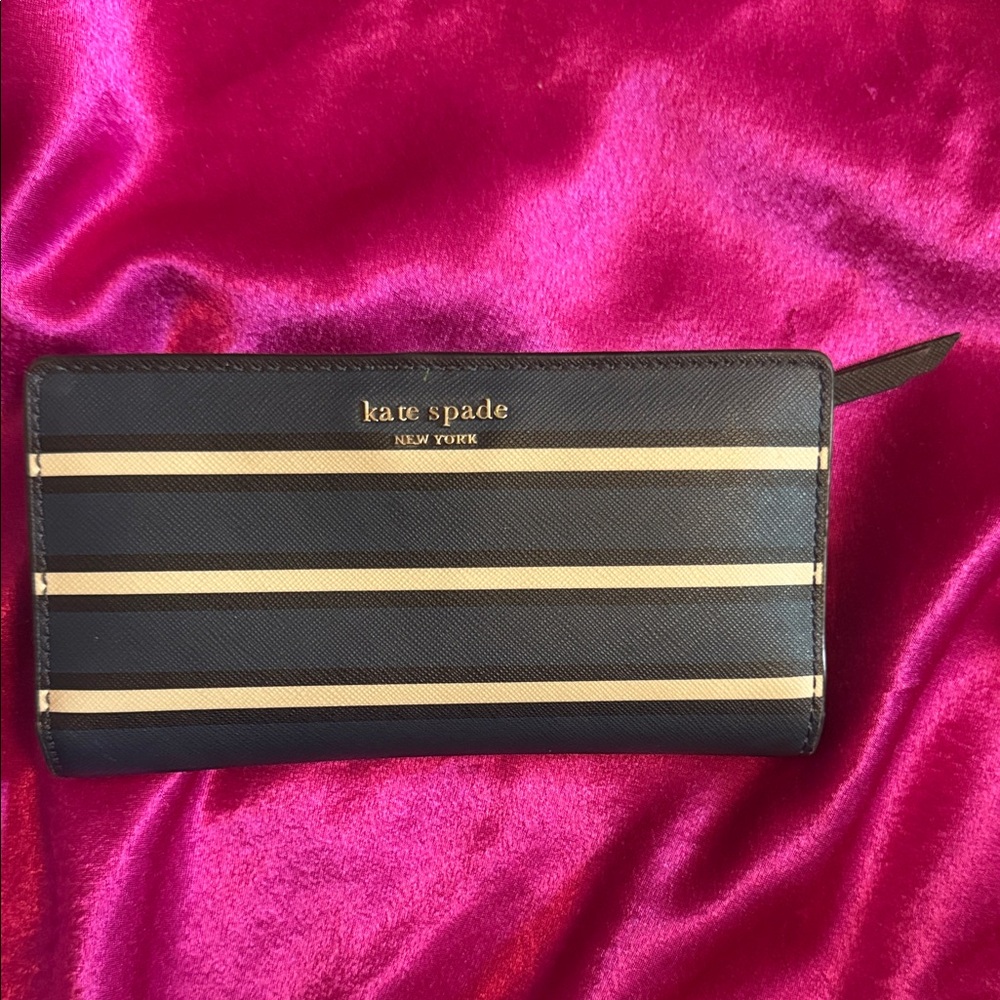 kate spade Blue with cream Stripes Zip Wallet